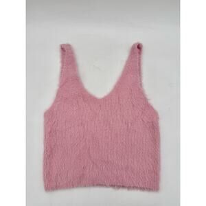 IRIS Pink Fuzzy Eyelash Knit Crop Tank Top Size L Y2K Soft Girl Cozy